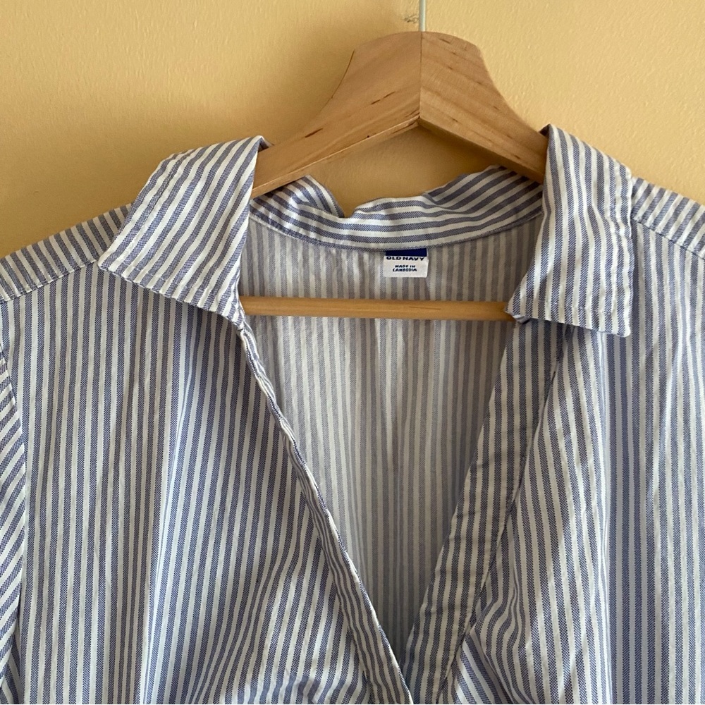 Old Navy Blue and White Striped Midi Shirt Dress with Side Cutout - Picture 5 of 14